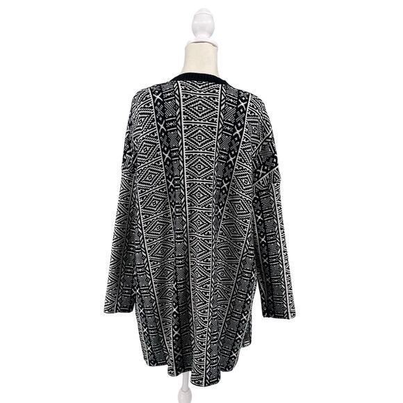 Old Navy Fair Isle Sweater Cardigan Womens L Black/White Open Front Knit Long - Picture 3 of 7